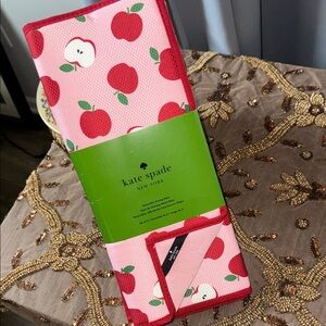 kate spade Pink and Red Apple Print Kitchen Towels